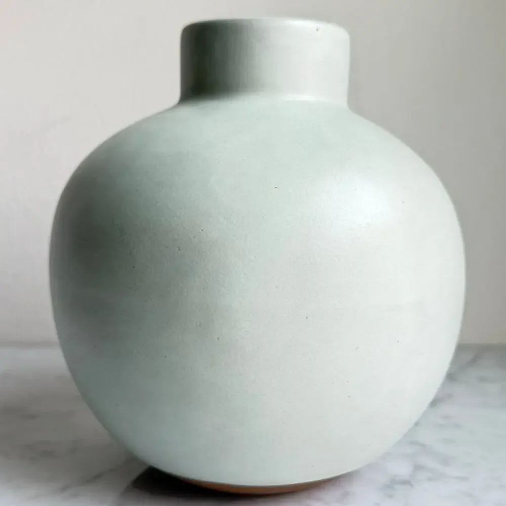 West Elm Mint Green Ceramic Vase Contemporary Modern Minimalist Farmhouse Decor